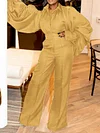 Stylish Pleated Lapel Long Sleeves Jumpsuit