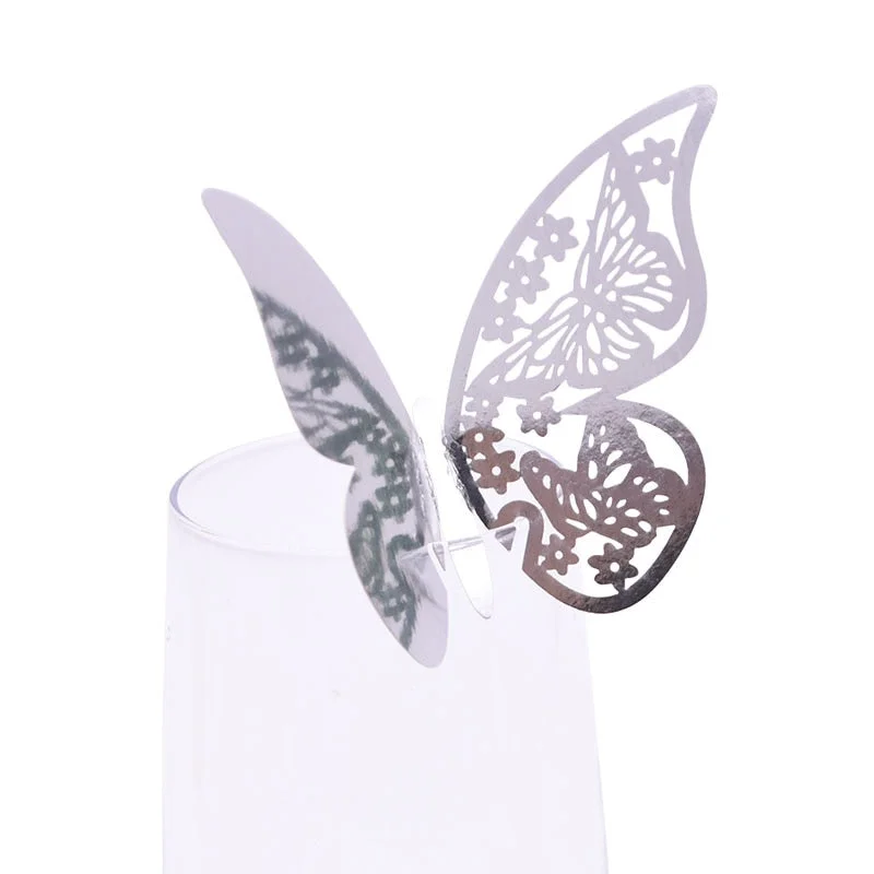 50Pcs Butterfly Name Place Card Wine Glass Cup Paper Card for Wedding Birthday Decoration Table Event Party Supplies Baby Shower