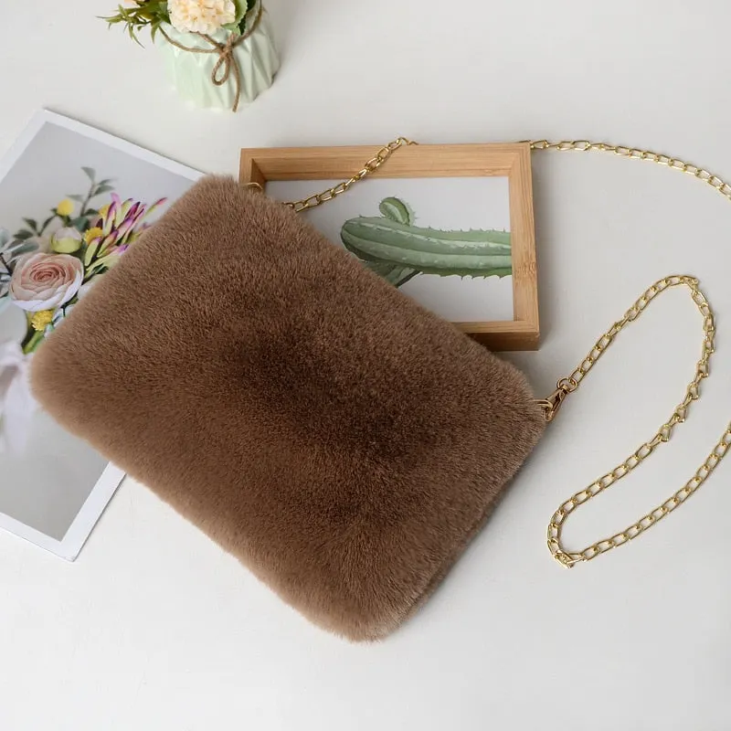 2021 Faux Fur Winter Women Shoulder Crossbody Bag Fashion Square Shaped Bag Female Chain Winter Warm Messenger Bag Plush Handbag