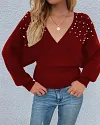 Pearls Decor Batwing Sleeve Sweater