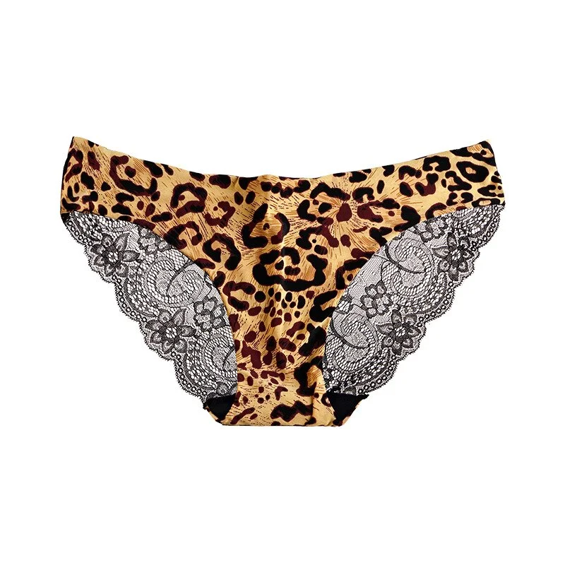 Billionm Women's Sexy Lace Panties Seamless Underwear Leopard Ice Silk for Girl Bikini Cotton Crotch Transparent Lingerie