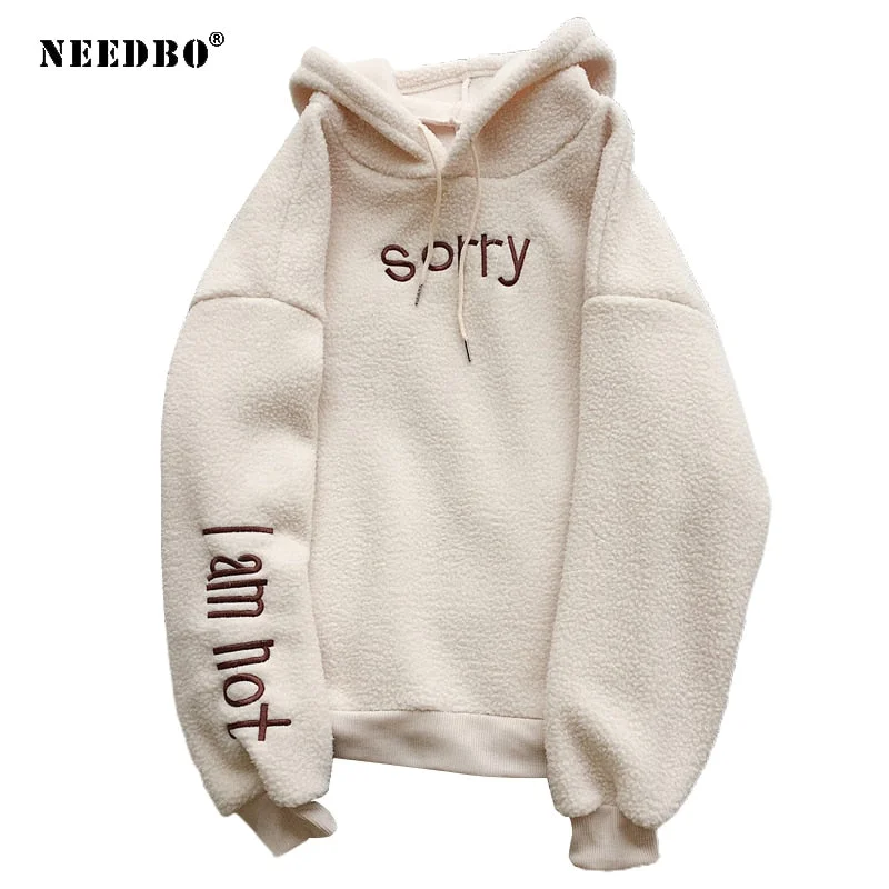 Hoodies Sweatshirts Women Autumn Winter Lamb Wool Hoodies Oversize Pullover Velvet Thicken Warm Hoodie Sweatshirts Streetwear