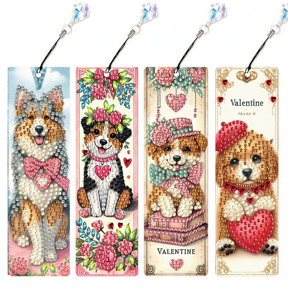 4Pcs Diamond Painting Bookmarks Diamond Art Bookmarks for Book Lovers (Dog)