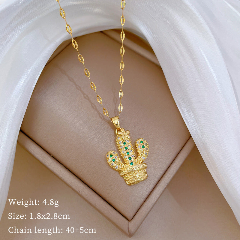 Cartoon Geometric Titanium Steel Diamond Inlay Necklaces