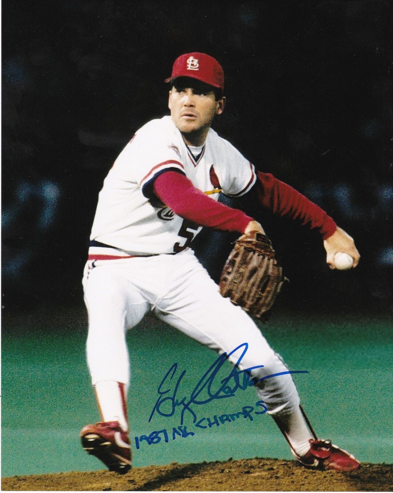 GREG MATHEWS ST. LOUIS CARDINALS 1987 NL CHAMPS ACTION SIGNED 8x10