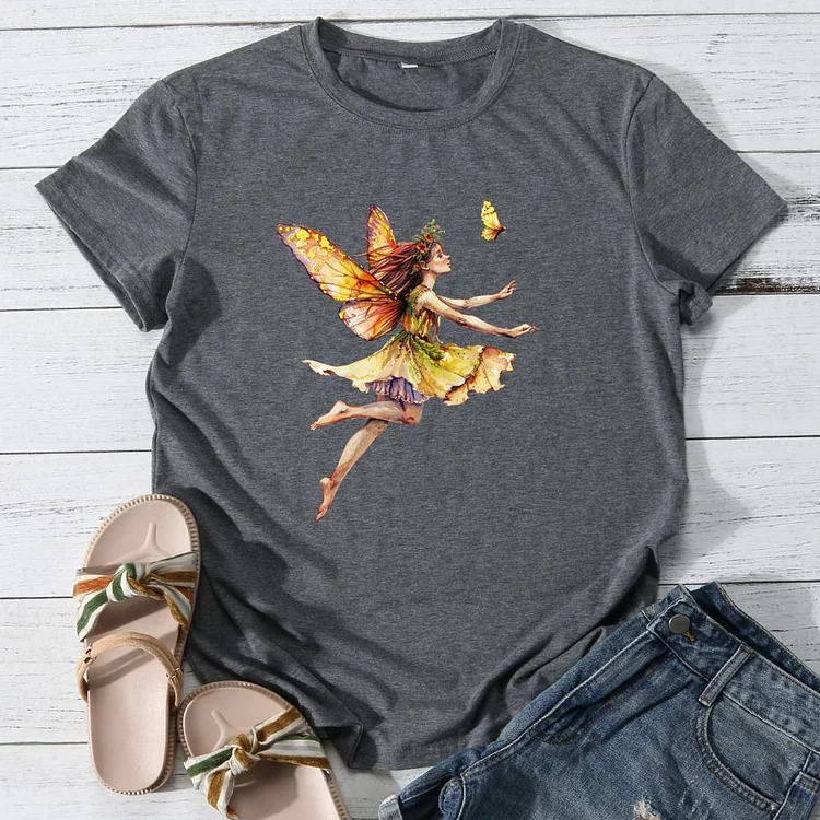 Butterfly Elf Round Neck T-shirt-0025930