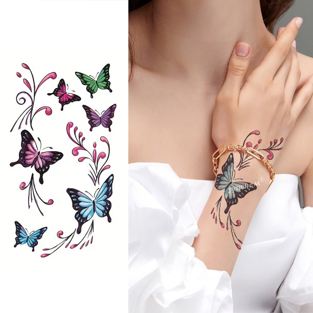 Tattoo Stickers Temporary Women's Waterproof Butterfly Spider Lip Print Neck Arm Body Art Body Painting One-Time Flash Fake Tato