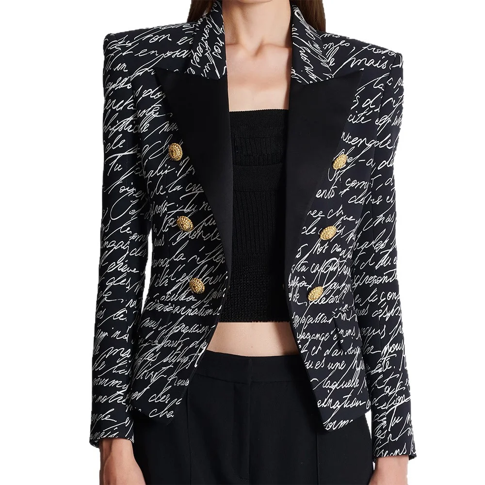 Nigikala Nigikala Autumn Star Fashion English Letter Print Double Buckle Repair Suit Jacket Jacket