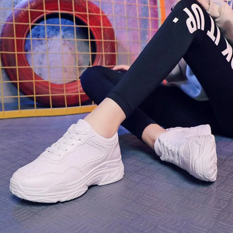 2022 Spring Fashion Women Casual Shoes Leather Platform Sport Shoes Woman Sneakers Ladies White Trainers Chaussure Femme Sneaker