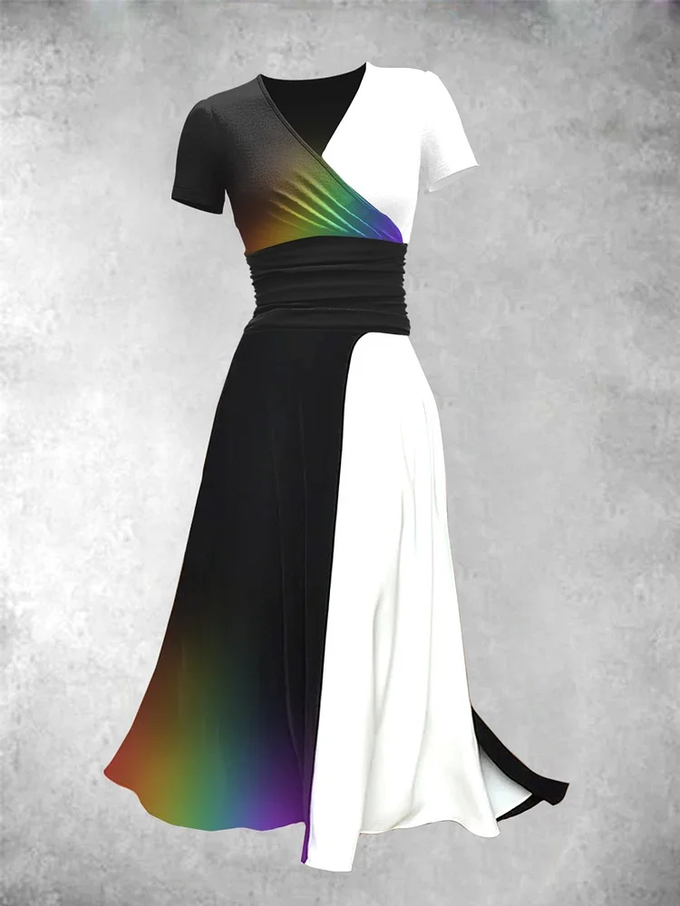 Women's Black and White Design Rainbow Art  Maxi Dress