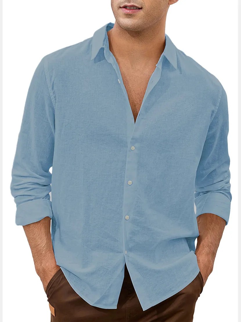 Men's Daily Simple Solid Color Comfortable Long Sleeve Shirt PLUSCLOTHESMAN