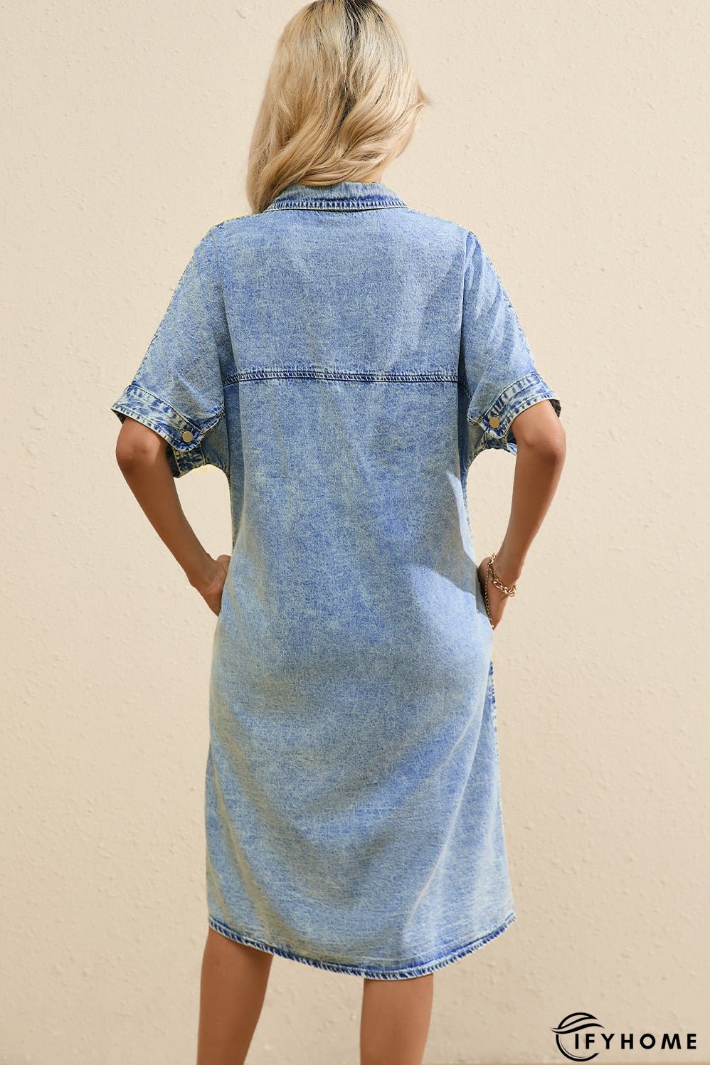 Denim Shirt Dress with Button Pockets | IFYHOME