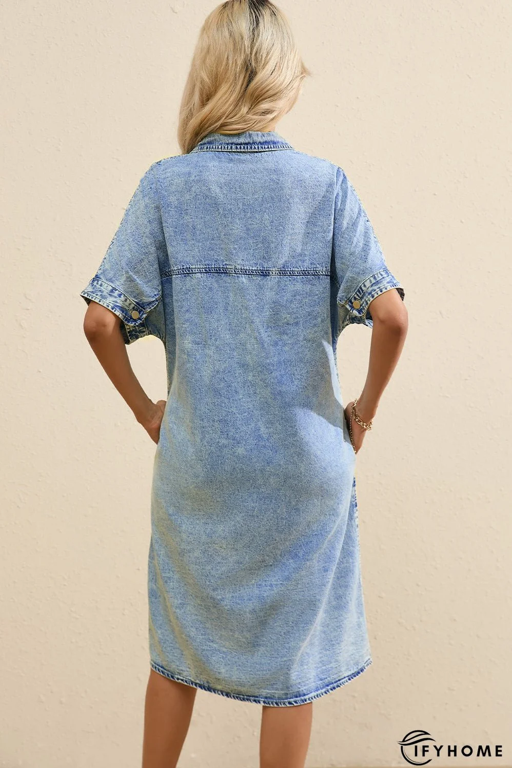 Denim Shirt Dress with Button Pockets | IFYHOME