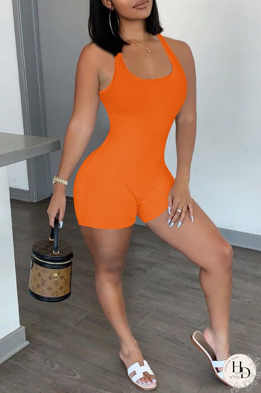 Army Green Casual Sportswear Solid Backless U Neck Skinny Romper