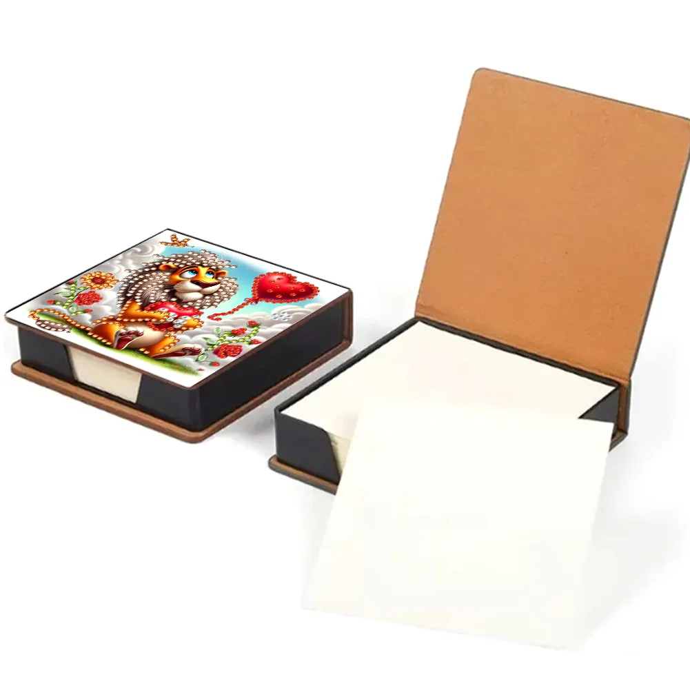 PU Lions Diamond Painting Notecard Box with Papers for DIY Art Craft
