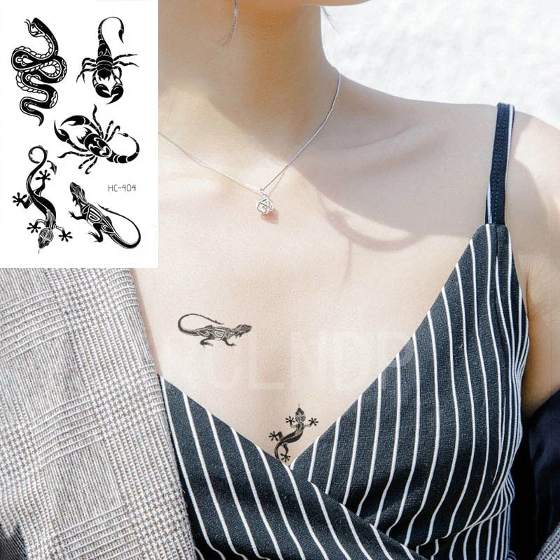 Waterproof Temporary Tattoo Sticker Snake Scorpion Gecko Animal Design Flash Tatoo Fake Tatto Hand Arm Body Art for Women Man
