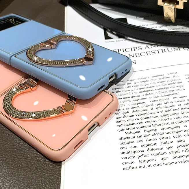 Suitable For Samsung Z flip3/4 Folding Heart Diamond Inlaid Mobile Phone Case