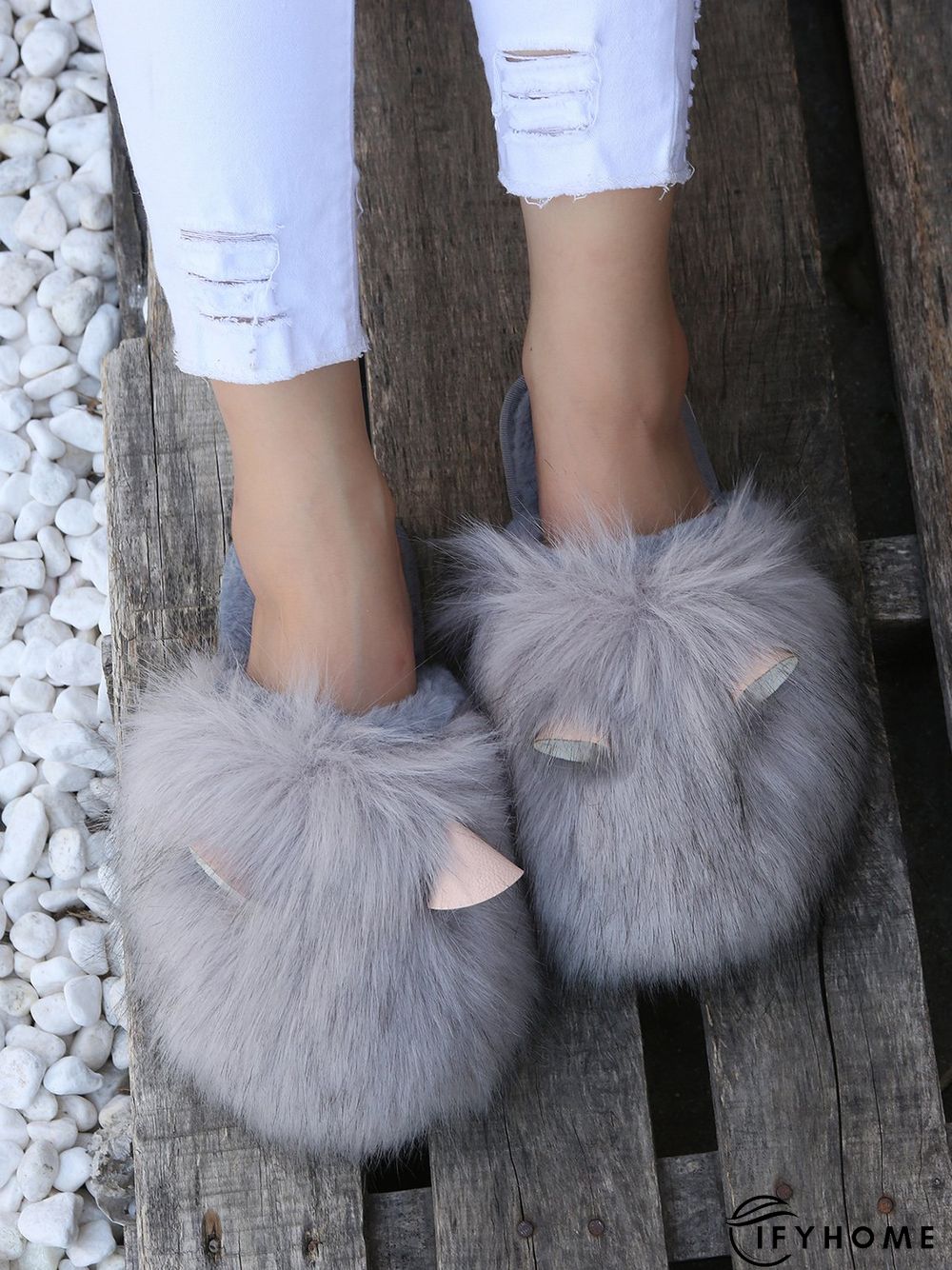 Cute Cat Ears Mohair Warm Fleece Indoor Slippers | IFYHOME