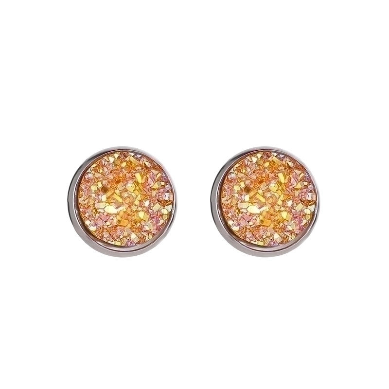 Minimalist Round Stainless Steel Artificial Gemstones Silver Plated Earrings Ear Studs