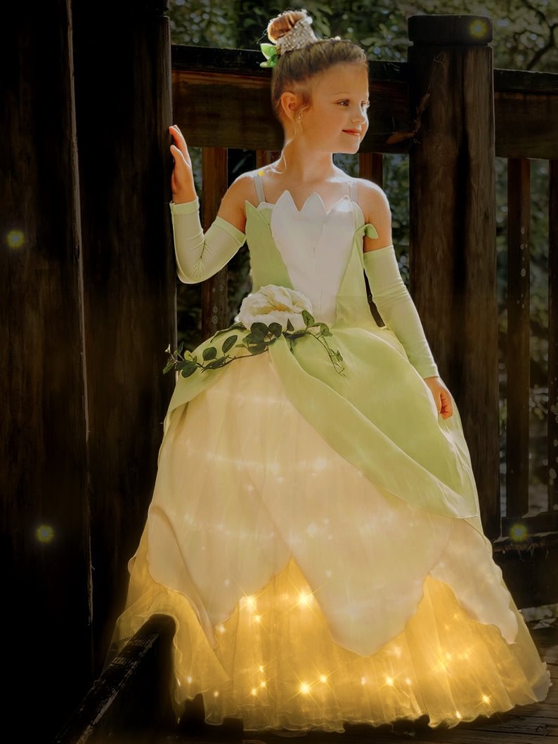 Girl Tiana Princess Light UP Dress shopify LILYELF