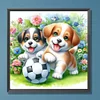 Zwei Hunde im Gras und Fußball - Rundbohrer Diamantmalerei - 30*30cm