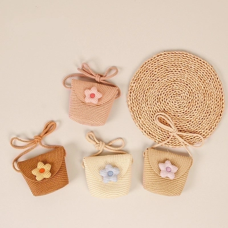 Women's Small Straw Flower Cute Square Open Shoulder Bag