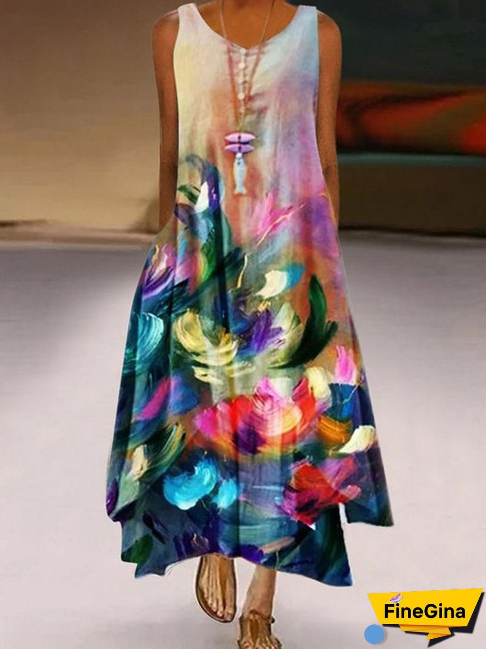 Printed Flower Sleeveless Dress Girl