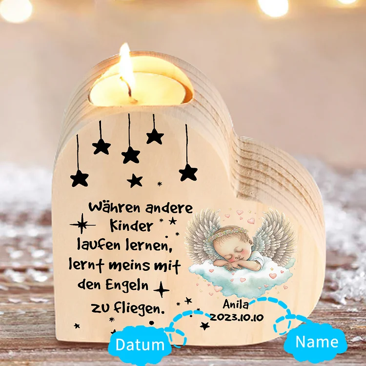 Kettenmachen Personalisierter Name & Datum -Währen andere Kinder laufen lernen, lernt meins mit den Engeln zu fliegen- Trauer Herzform Kerzenhalter für Sternenkinder