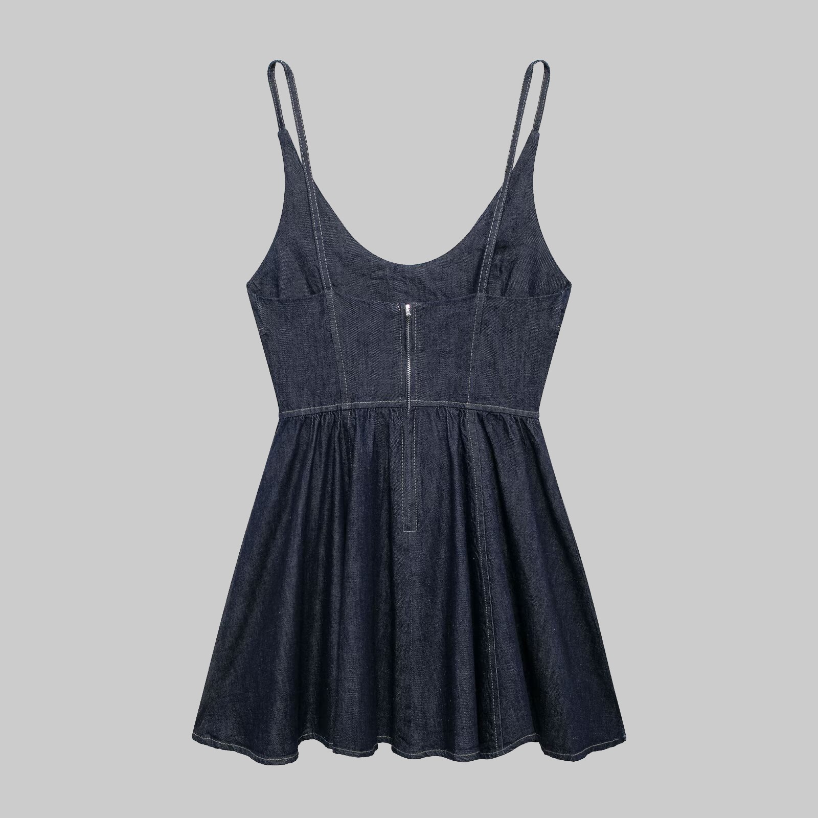 Yipisa event dresses for women luxury Women'S Spaghetti Strap Jeans Mini Dress Scoop Neck Skater Zipper Mini Denim Dress Ladies Midi Length Party Dresses Vestidos