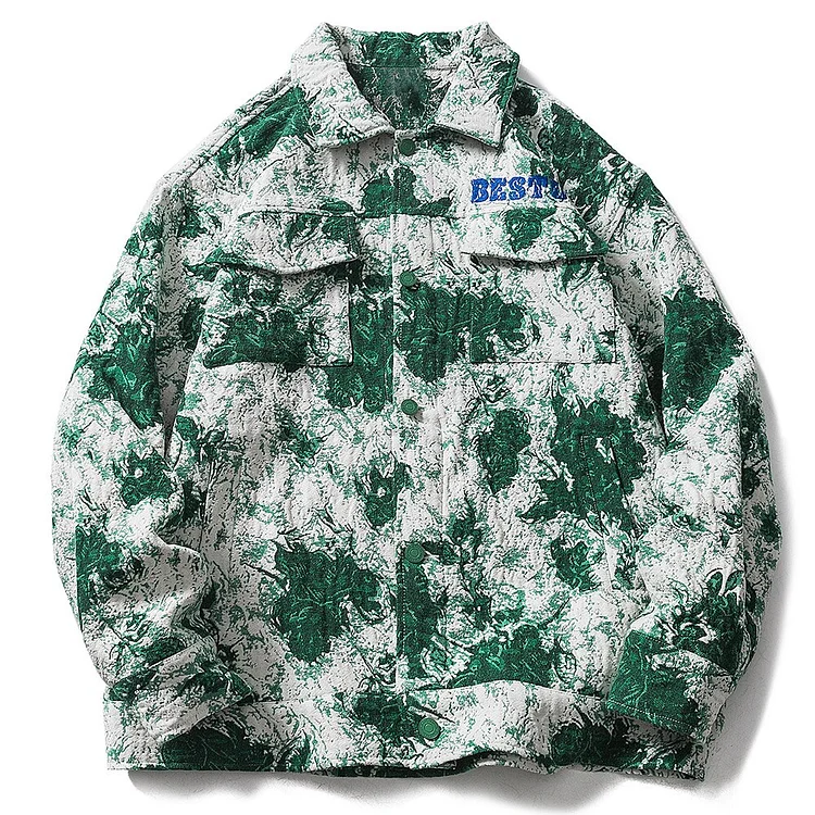  Men Oversized Jacket Green Flower Embroidered Long Sleeve Hip Hop Cargo Coat High Street Couple Fashion Casual Clothes