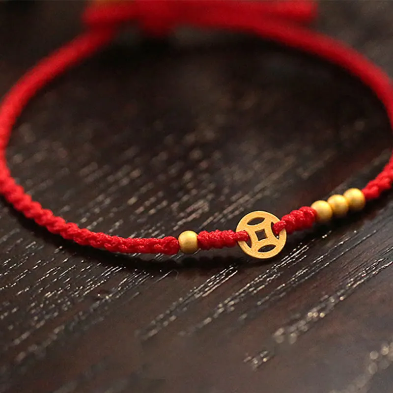 Copper Coin Braided Red String Bracelet