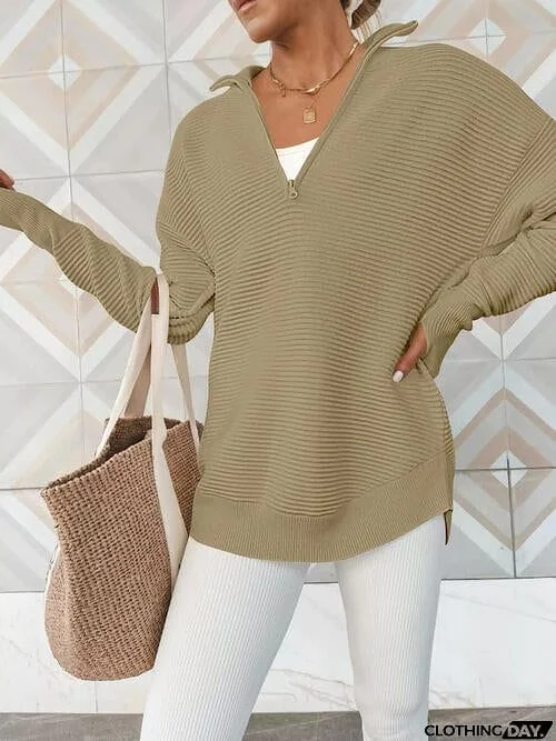 Half Zip Long Sleeve Knit Top
