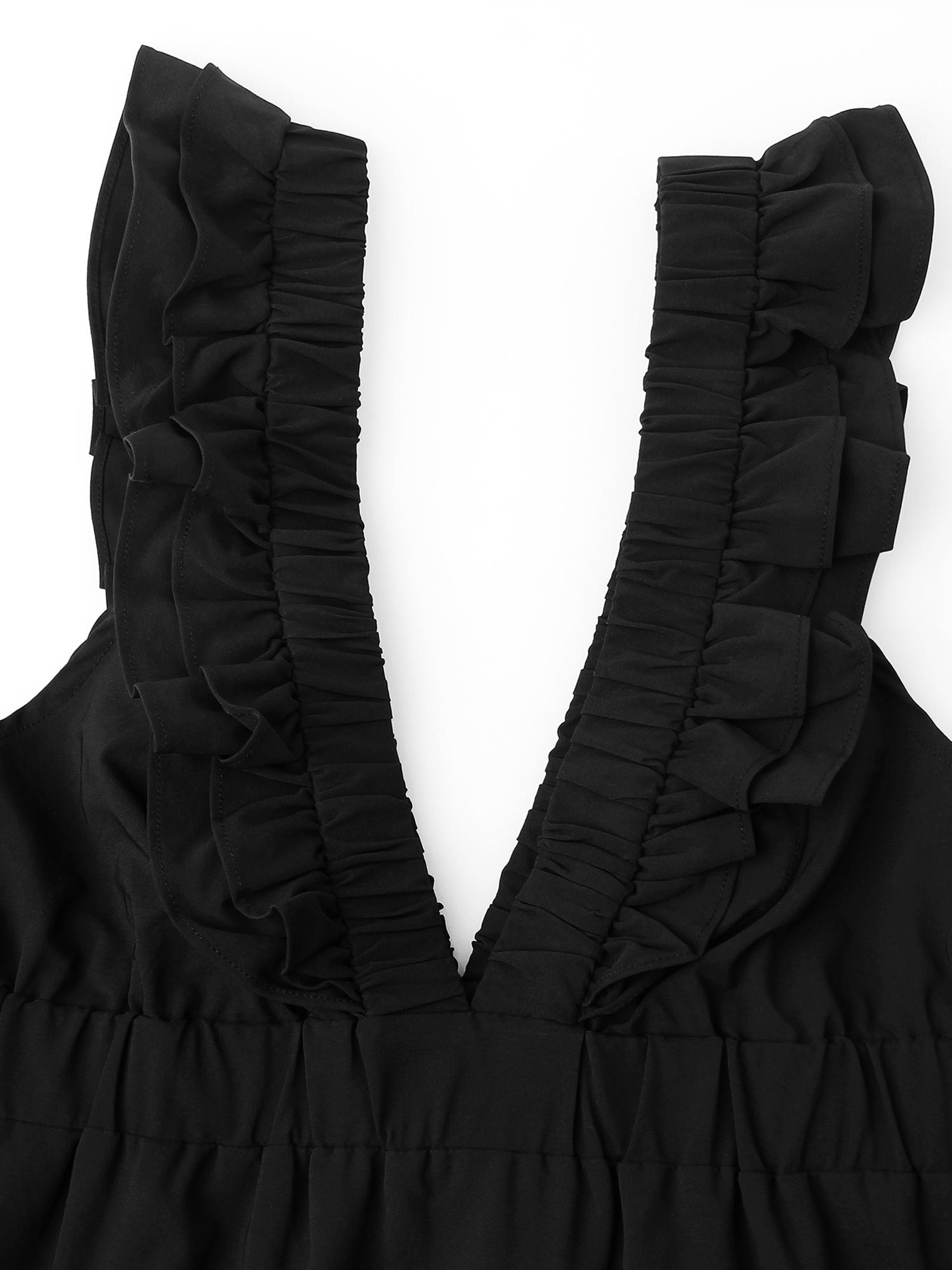 Casual Dress for Summer, Breathable Women's Fitted Plain Deep V Neck Ruffled Dress, Women's Clothes for Daily Wear, Womenswear