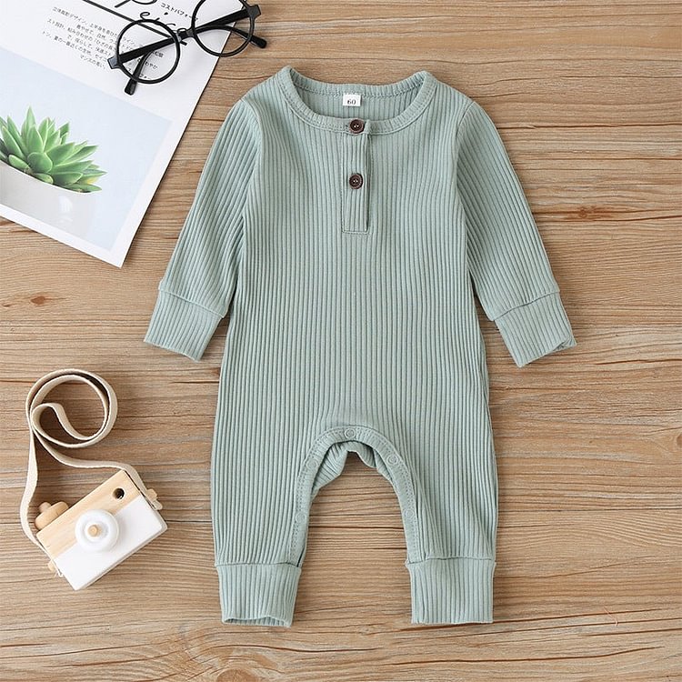 Solid Color Soft Long Sleeve Baby Romper