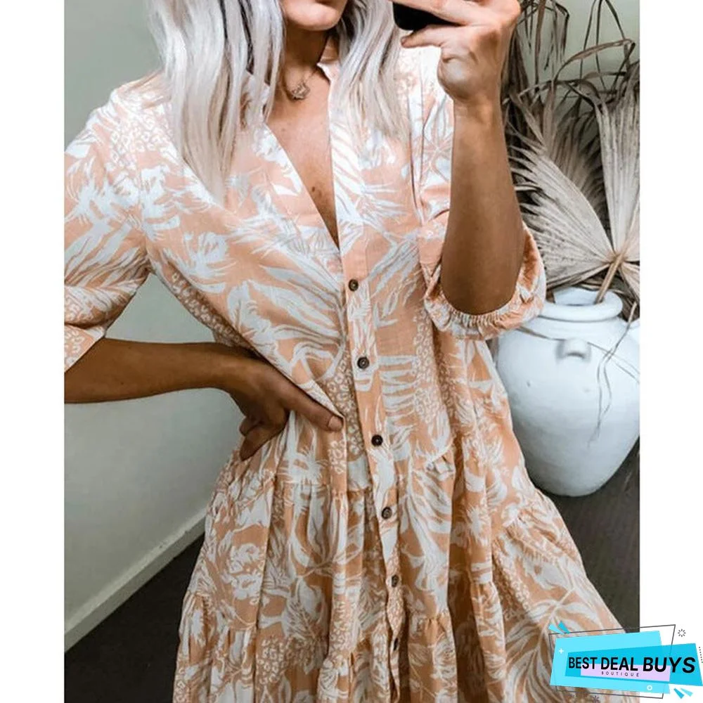 Best Selling European and American Women's Short Sleeve Printed Dress