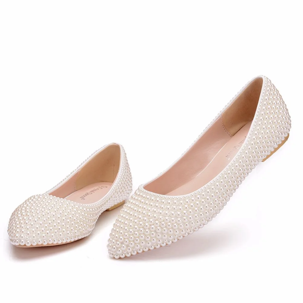 Breakj Breakj Flat-Soled Bridesmaids Wedding Shoes To Take Pictures Of Women's Singles Handmade Pearls Pregnant Women's Shoes