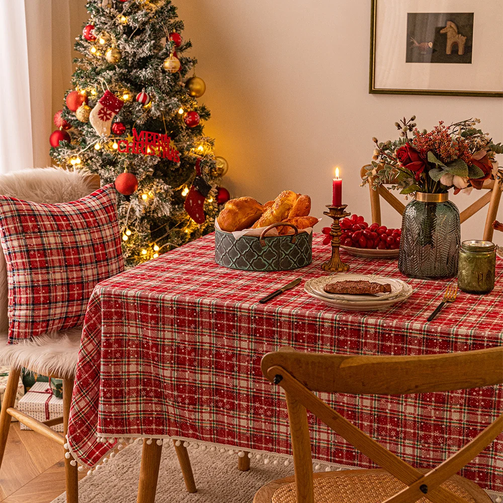 Christmas snowflake plaid tablecloth decoration atmosphere