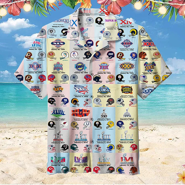 Super Bowl Helmet Matchups Full Poster 1967-2024  | Unisex Hawaiian Shirt