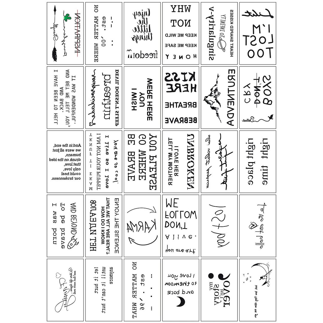 30PCS English Words Temporary Tattoo Sticker for Men Women Arm Body Art Waterproof Fake Tattos Flower Animal Body Art Tatoos
