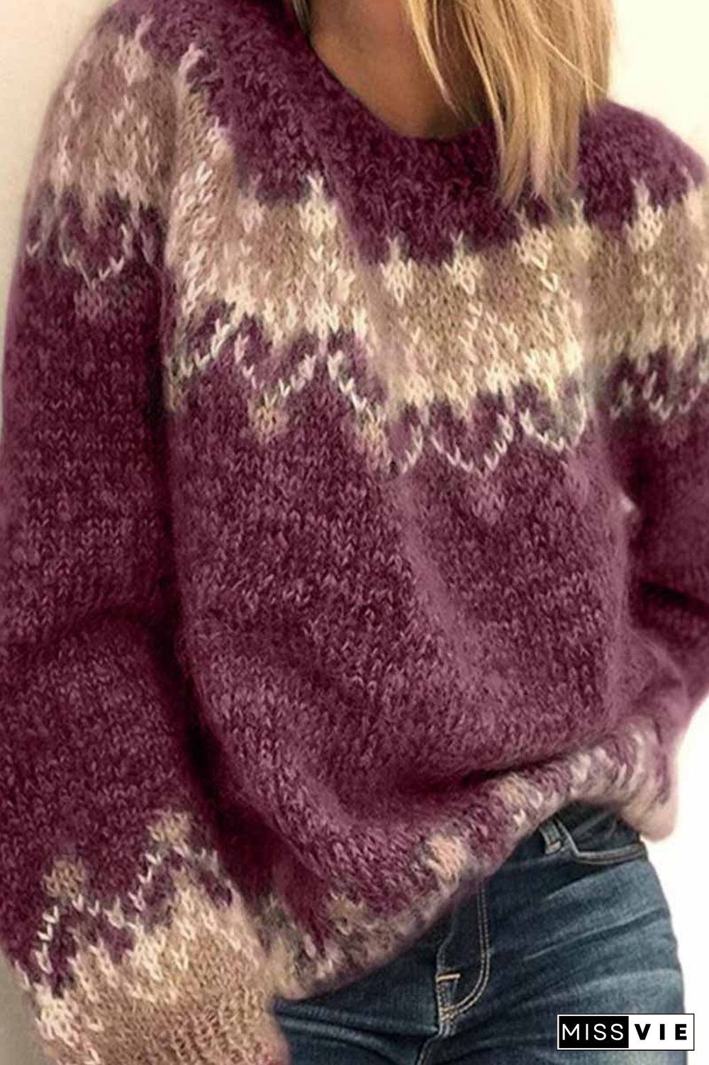 Loose knitted Contrast Sweater ( 3 Colors )