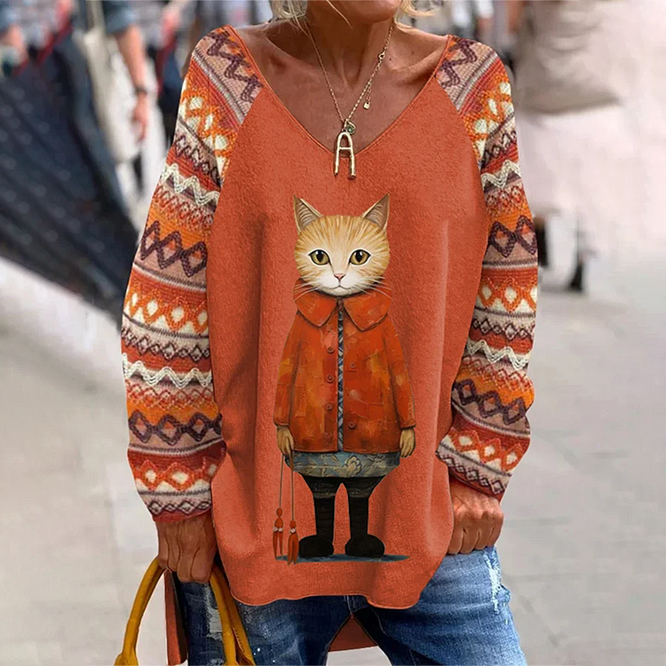 Women's Fall Cat Long Sleeve T-shirt