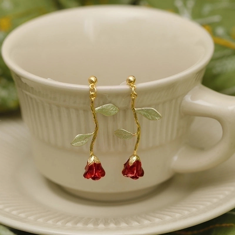 1 Pair Vintage Style Minimalist Flower Enamel Plating Copper 18K Gold Plated Drop Earrings