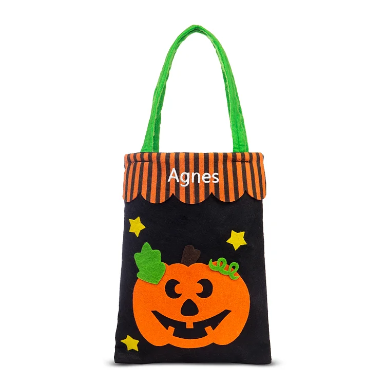 Pumpkin Bag-Personalized 1 Name Halloween Tote Bags, Custom Kids Halloween Trick or Treat Candy Bags with Pumpkin