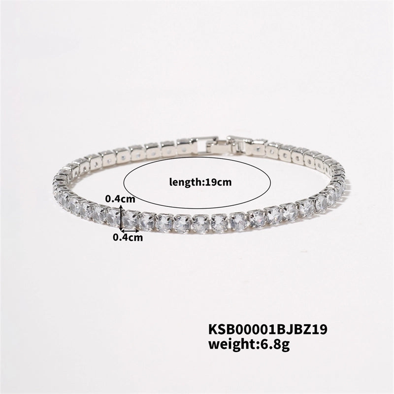 Hip-Hop Solid Color Copper Inlay Zircon K Gold Plated Rhodium Plated Unisex Tennis Bracelet