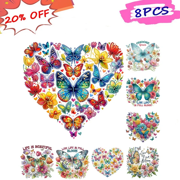 8PC Butterfly Love Calligraphy And Painting 30*30CM (Canvas) Special Drill Diamond Painting gbfke
