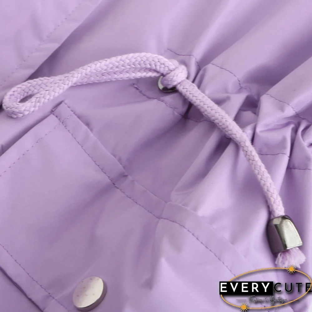 Light Purple Hooded Detachable Windproof Plus Size Windbreaker