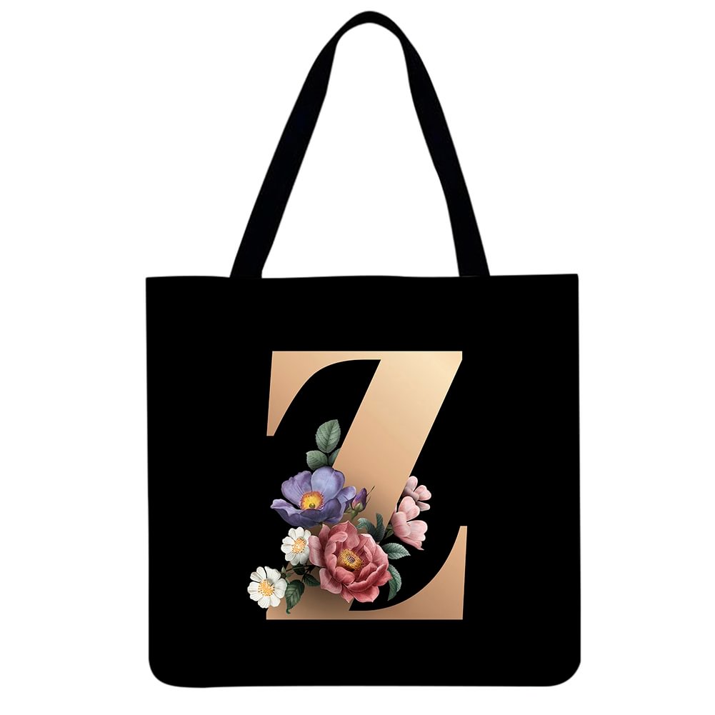 Linen Tote Bag-Alphabet flowers