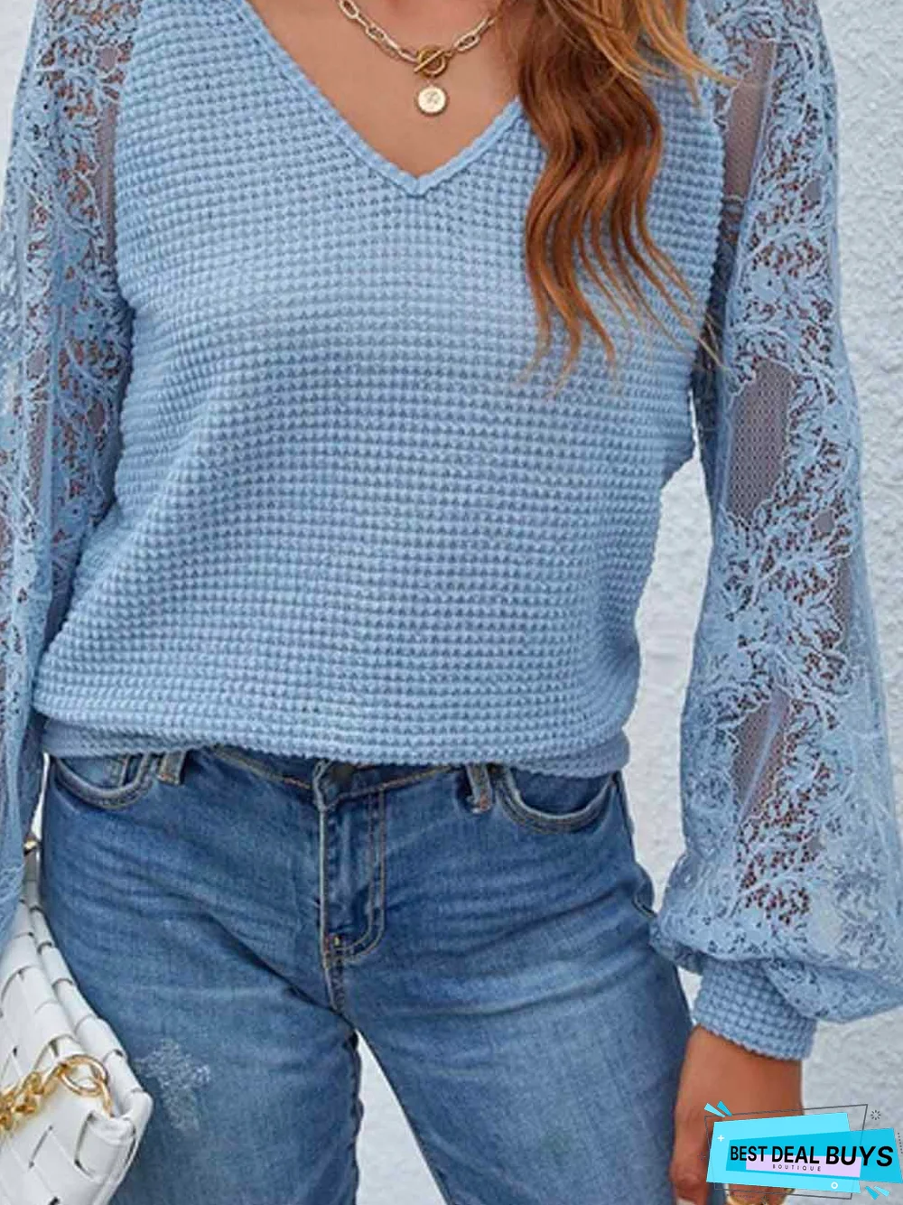 Casual V Neck Cotton-Blend Top
