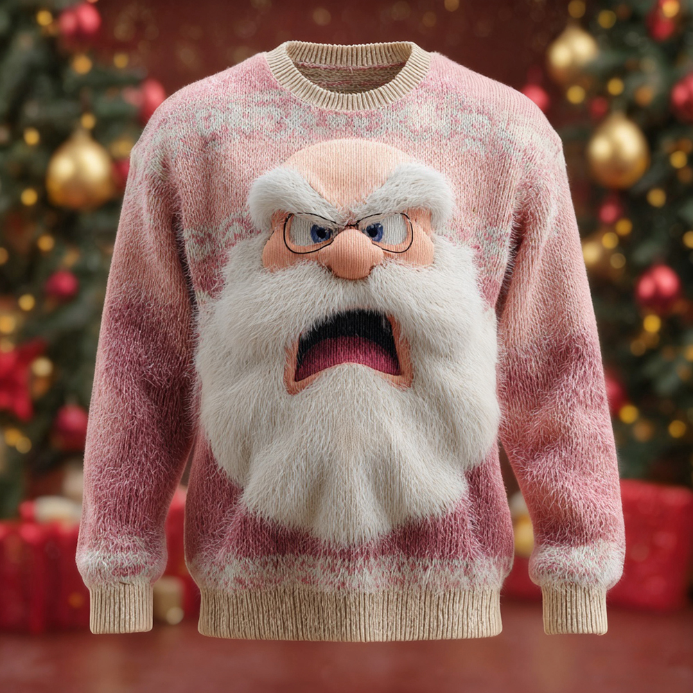 Christmas Funny Angry Santa Pattern Cozy Knit Sweater elevenforest