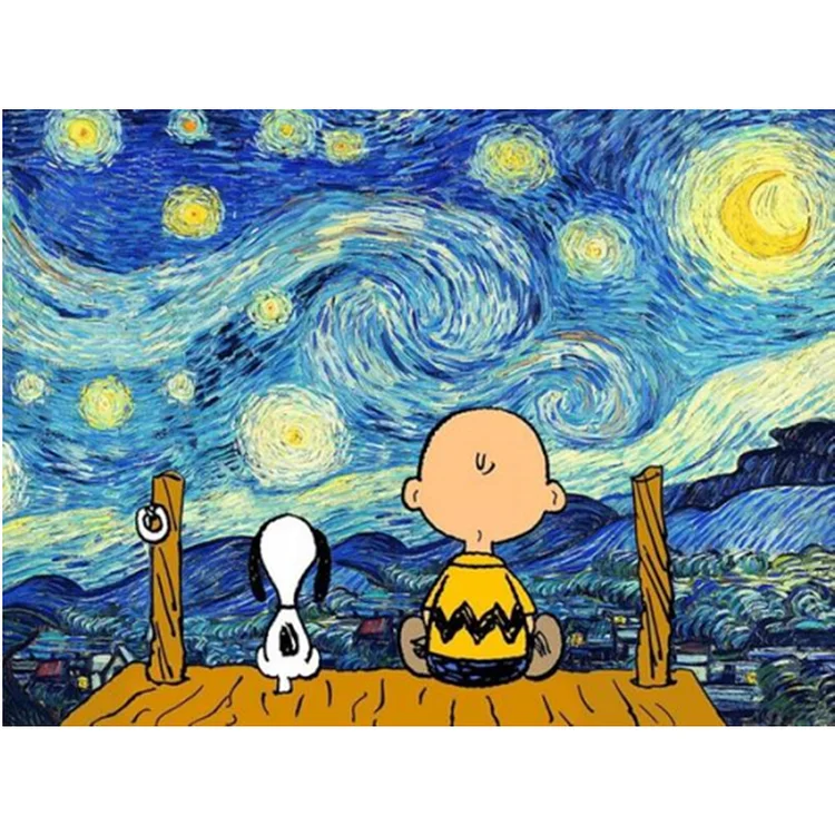 Van Gogh Moonlight Clown And Snoopy (60*40CM) 11CT Stamped Cross Stitch gbfke